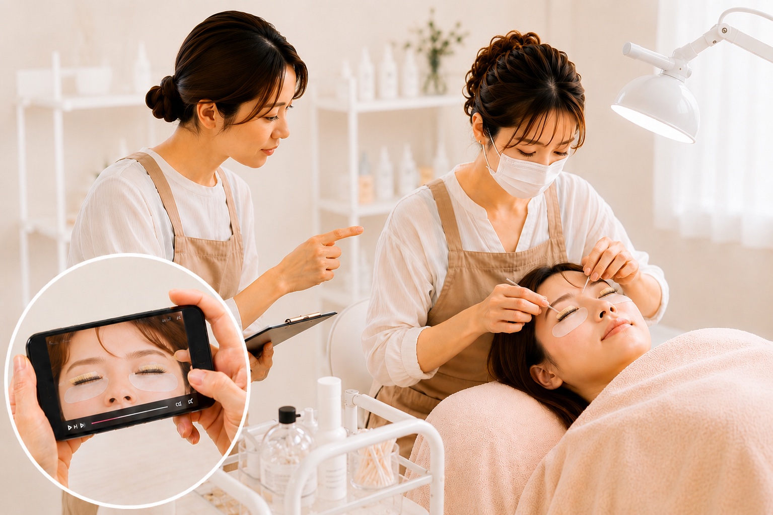 動画マニュアル＋勤務中研修で、未経験から最短2週間でデビューできる学習サポートのイメージ
